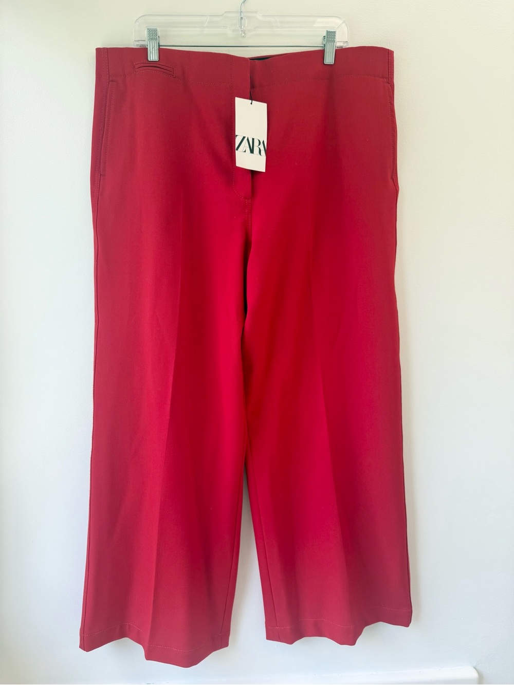 NWT Zara Bright Red Tailored Wide-Leg Pants trousers Sz XXL